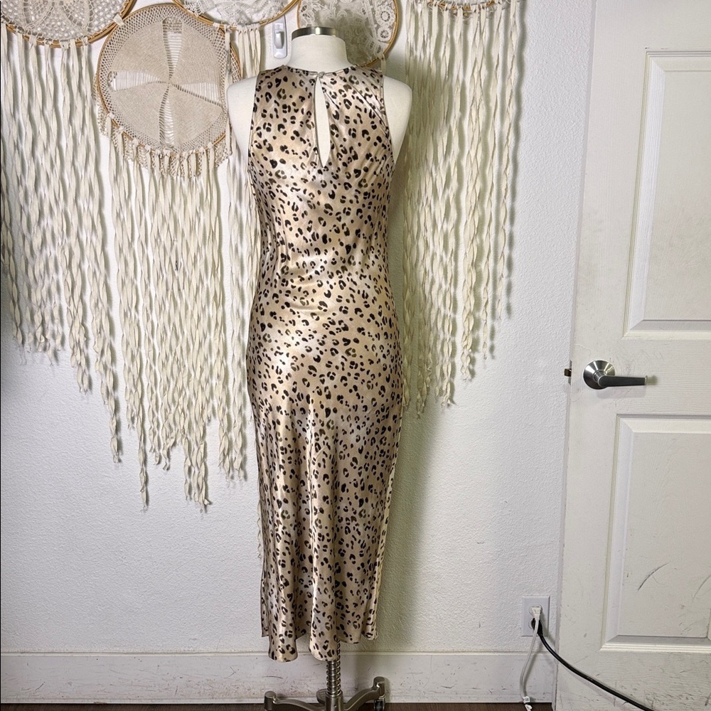 Rails Gabriella Sleeveless Ruched Satin Champagne Leopard Size Small - Picture 5 of 12